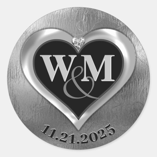 Silver Modern Glam Monogram Classic Round Sticker (Voorkant)