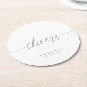 Silver Modern Lettering Cheers Party Event Round P Ronde Kartonnen Onderzetter