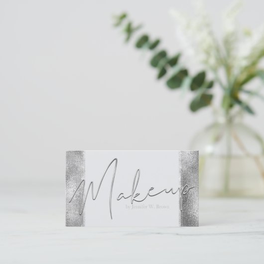 Silver Modern Make-up lippen elegante luxe Visitekaartje (Staand voorkant)