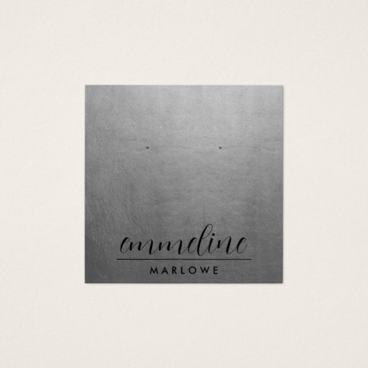 Silver Modern Minimal Oorbel Sieraden Display Kaar Vierkante Visitekaartjes (Voorkant)