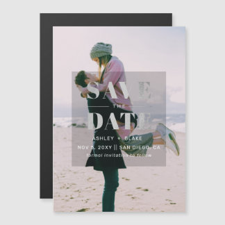 Silver Modern Minimalist Photo Save the Date Magnetische Uitnodiging