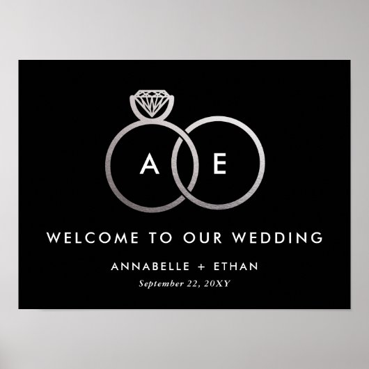 Silver Modern Rings Weddenschap Welkomstteken Poster (Voorkant)