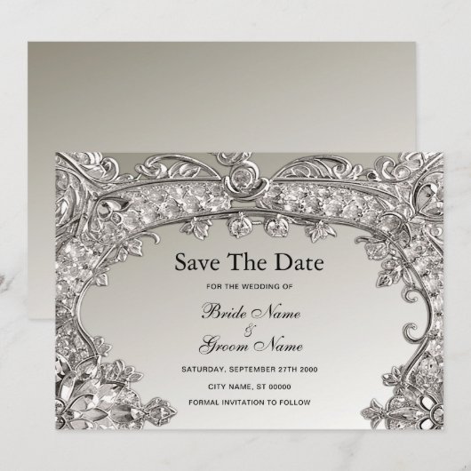 Silver Modern Save the Date (Voorkant / Achterkant)