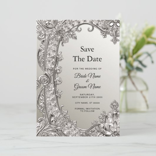 Silver  Modern Save the Date (Staand voorkant)
