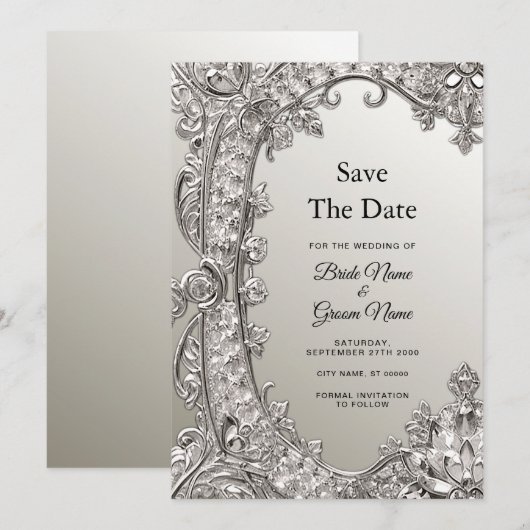 Silver  Modern Save the Date (Voorkant / Achterkant)
