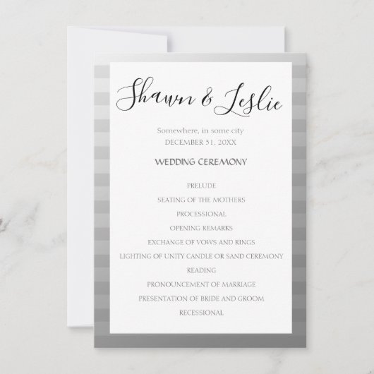 Silver Modern Wedding Ceremony Program Kaart (Voorkant)