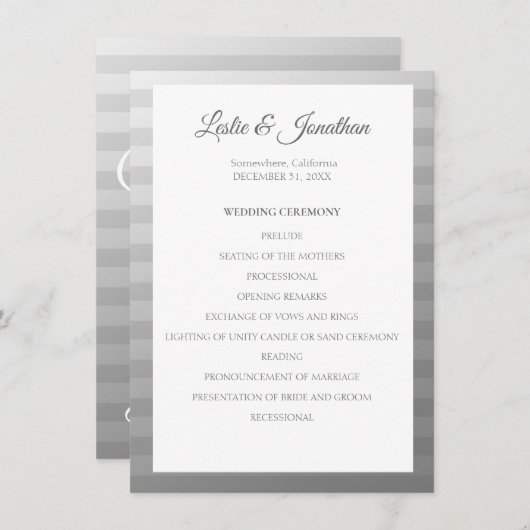 Silver Modern Wedding Ceremony Program V2 Kaart (Voorkant / Achterkant)