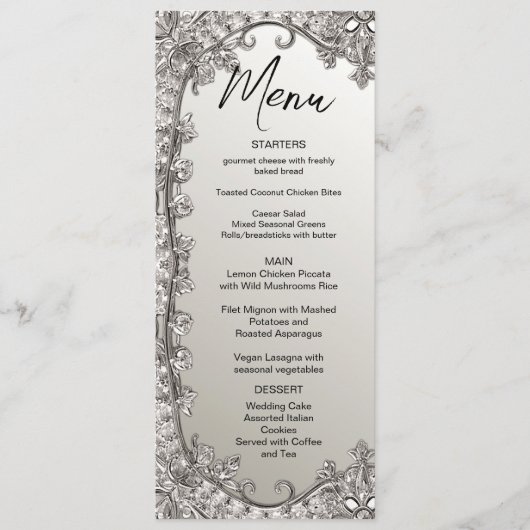 Silver  Modern Wedding Menu (Voorkant)
