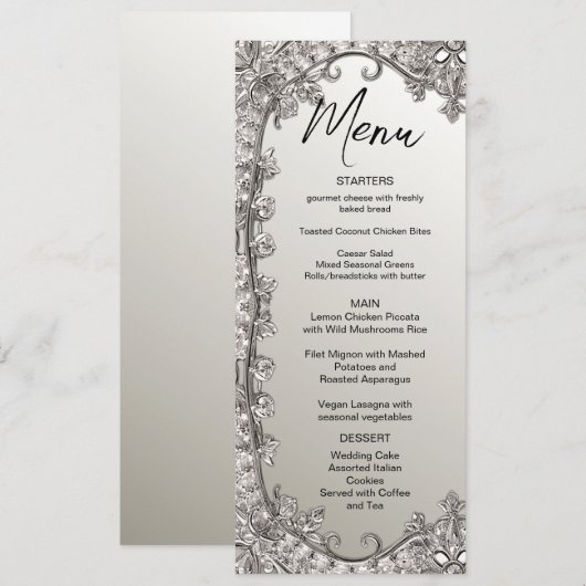 Silver Modern Wedding Menu (Voorkant / Achterkant)