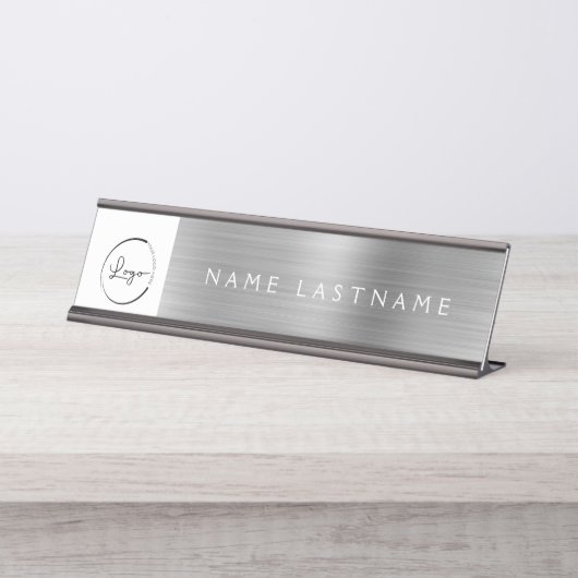 Silver Moderne Custom Logo Executive Professional Bureau Naambordje (Voorkant)