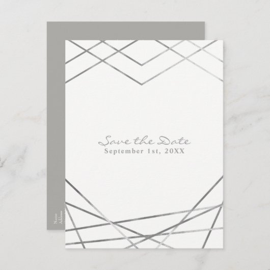 Silver Moderne geometrische lijnen die de datum op Aankondigingskaart (Voorkant / Achterkant)