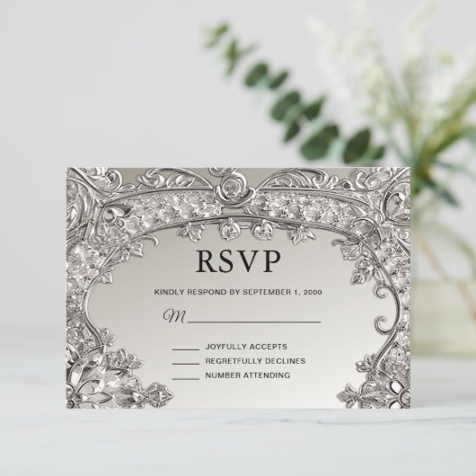 Silver  moderne RSVP-kaart RSVP Kaartje (Staand voorkant)