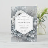 Silver Monochromatic Bloom Wedding Kaart (Staand voorkant)