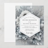 Silver Monochromatic Bloom Wedding Kaart (Voorkant / Achterkant)