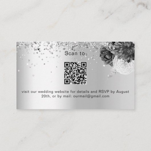 Silver monochrome trouwwebsite RSVP QR-code Informatiekaartje (Achterkant)