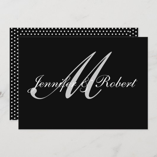 Silver Monogram Black Polka Dot Weddenschap Kaart (Voorkant / Achterkant)
