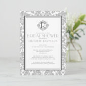 Silver Monogram Damask Bridal Shower Invitations Kaart (Staand voorkant)
