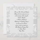 Silver Monogram Damask Wedding Uitnodiging (Achterkant)