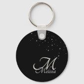 Silver Monogram en Naam Glitter Sleutelhanger (Voorkant)