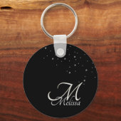 Silver Monogram en Naam Glitter Sleutelhanger (Voorkant)