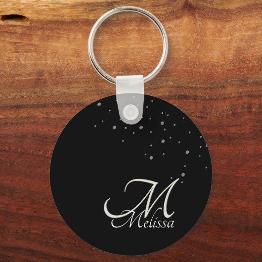 Silver Monogram en Naam Glitter Sleutelhanger (Voorkant)