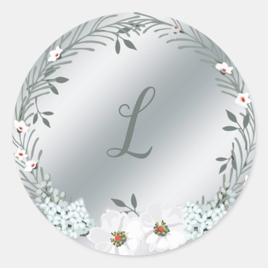 Silver Monogram Floral Wedding Sticker (Voorkant)