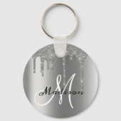 Silver Monogram Glitter Drift  Sleutelhanger (Voorkant)