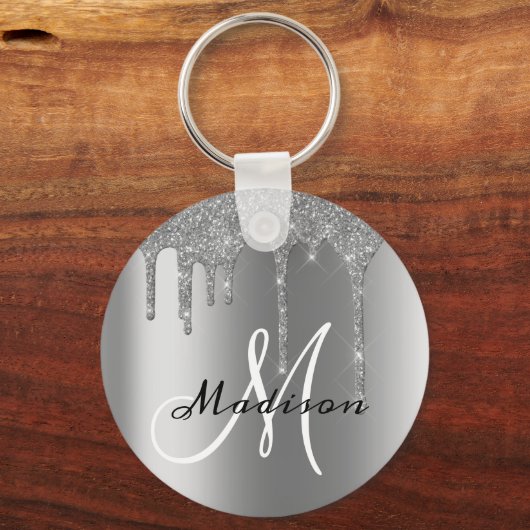 Silver Monogram Glitter Drift  Sleutelhanger (Voorkant)