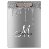 Silver Monogram Glitter Drips  naam Klembord (Voorkant)