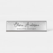 Silver Monogram Glitter Sparkle Girly Script Bureau Naambordje (Voorkant)