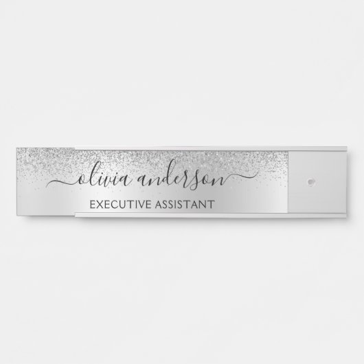 Silver Monogram Glitter Sparkle Girly Script Deurbordje (Voorkant)