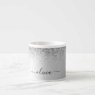Silver Monogram Glitter Sparkle Girly Script Espresso Kop