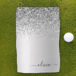 Silver Monogram Glitter Sparkle Girly Script Golfhanddoek<br><div class="desc">Silver Faux Folie Metallic Sparkle Glitter Brushed Metal Monogram Name Golf Towel. Dit maakt de perfecte liefhebbende 16 verjaardag,  bruiloft,  vrijgezellenfeest,  verjaardagsdag,  baby shower of vrijgezellenfeest voor iemand die van luxe glam en stijl houdt.</div>