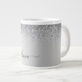 Silver Monogram Glitter Sparkle Girly Script Grote Koffiekop (Voorkant rechts)