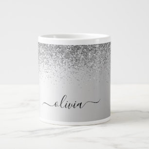 Silver Monogram Glitter Sparkle Girly Script Grote Koffiekop
