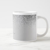 Silver Monogram Glitter Sparkle Girly Script Grote Koffiekop (Rechts)
