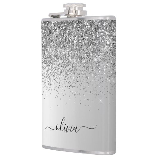 Silver Monogram Glitter Sparkle Girly Script Heupfles (Links)