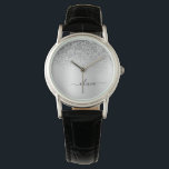 Silver Monogram Glitter Sparkle Girly Script Horloge<br><div class="desc">Silver Faux Folie Metallic Sparkle Glitter Brushed Metal Monogram Name Watch. Dit maakt het perfecte afstuderen,  de verjaardag,  de bruiloft,  het vrijgezellenfeest,  de verjaardag,  het baby shower of het bachelorette feest cadeau voor iemand die van glam luxe en chic stijlen houdt.</div>