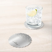 Silver Monogram Glitter Sparkle Girly Script Kartonnen Onderzetters (Insitu)