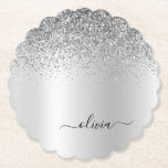 Silver Monogram Glitter Sparkle Girly Script Kartonnen Onderzetters<br><div class="desc">Silver Faux Folie Metallic Sparkle Glitter Borhed Metal Monogram Name Paper Onderzetters. Dit maakt het perfecte afstuderen,  de verjaardag,  de bruiloft,  het vrijgezellenfeest,  de verjaardag,  het baby shower of het bachelorette feest cadeau voor iemand die van glam luxe en chic stijlen houdt.</div>
