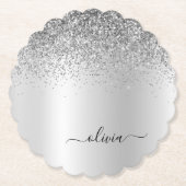 Silver Monogram Glitter Sparkle Girly Script Kartonnen Onderzetters (Voorkant)