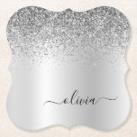 Silver Monogram Glitter Sparkle Girly Script Kartonnen Onderzetters<br><div class="desc">Silver Faux Folie Metallic Sparkle Glitter Borhed Metal Monogram Name Paper Onderzetters. Dit maakt het perfecte afstuderen,  de verjaardag,  de bruiloft,  het vrijgezellenfeest,  de verjaardag,  het baby shower of het bachelorette feest cadeau voor iemand die van glam luxe en chic stijlen houdt.</div>
