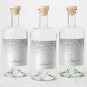 Silver Monogram Glitter Sparkle Girly Script Likeurfles Etiket (Flessen)