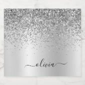 Silver Monogram Glitter Sparkle Girly Script Likeurfles Etiket (Enkel label)