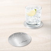 Silver Monogram Glitter Sparkle Girly Script Ronde Kartonnen Onderzetter (Insitu)