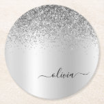 Silver Monogram Glitter Sparkle Girly Script Ronde Kartonnen Onderzetter<br><div class="desc">Silver Faux Folie Metallic Sparkle Glitter Borhed Metal Monogram Name Paper Onderzetters. Dit maakt het perfecte afstuderen,  de verjaardag,  de bruiloft,  het vrijgezellenfeest,  de verjaardag,  het baby shower of het bachelorette feest cadeau voor iemand die van glam luxe en chic stijlen houdt.</div>