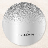 Silver Monogram Glitter Sparkle Girly Script Ronde Kartonnen Onderzetter (Voorkant)