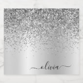 Silver Monogram Glitter Sparkle Girly Script Sparkling Wijnetiket (Enkel label)