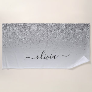 Silver Monogram Glitter Sparkle Girly Script Strandlaken