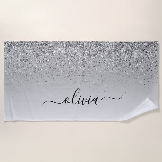Silver Monogram Glitter Sparkle Girly Script Strandlaken (Voorkant)